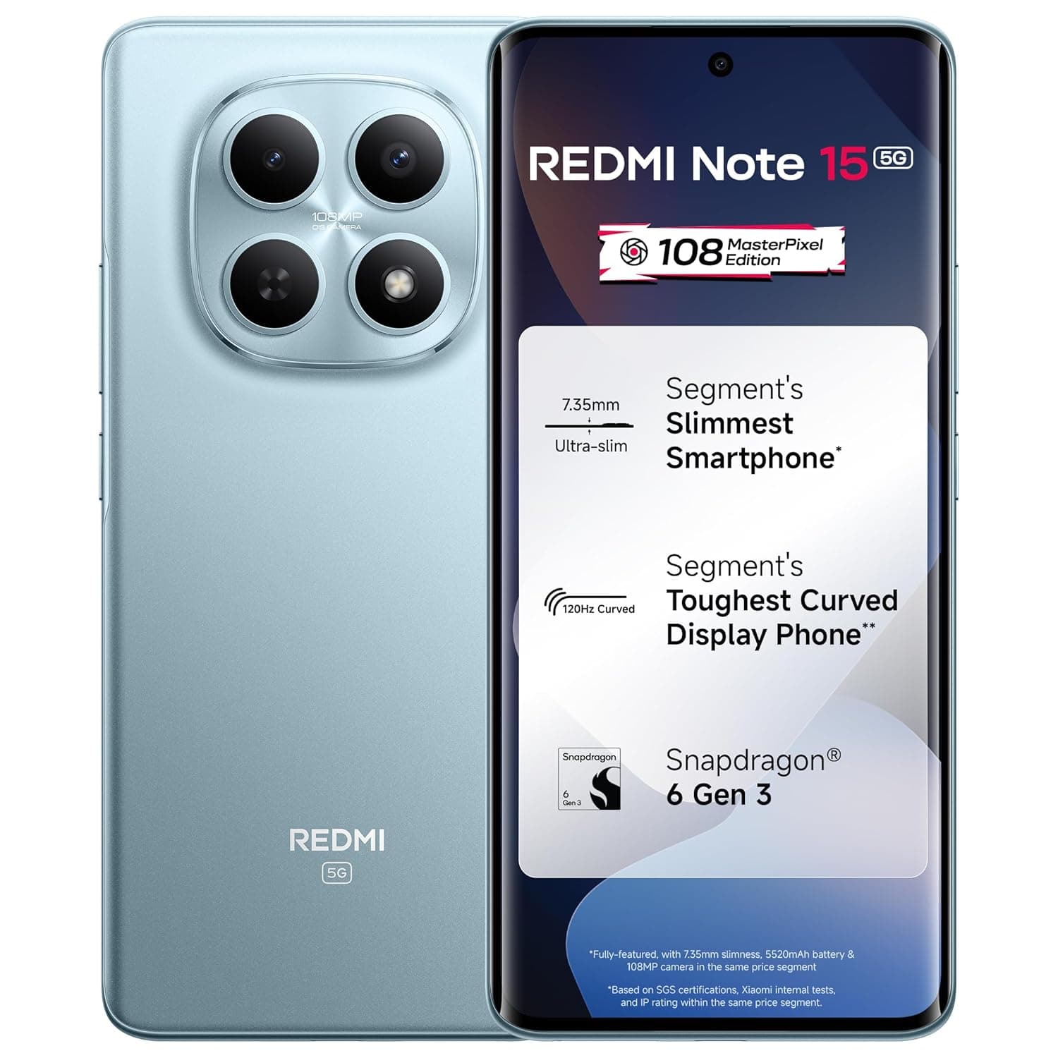 REDMI Note 15 5G (Glacier Blue, 8GB RAM 128GB Storage) | 108MP OIS Camera | Snapdragon 6 Gen 3 | 17.2cm Tough Curved AMOLED Screen